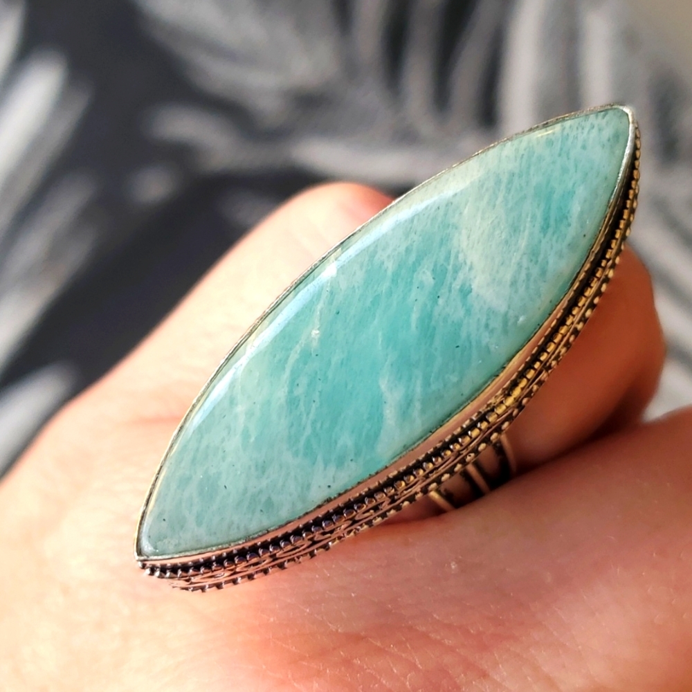 New Oversized Amazonite 925 Silver Statement Ring.